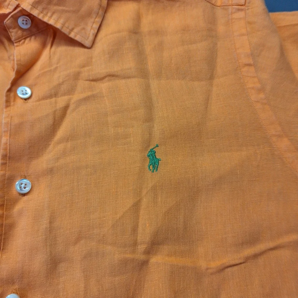 Polo Ralph Lauren Mens Orange 100% Linen Short Sleeve Button Down Shirt M Beach